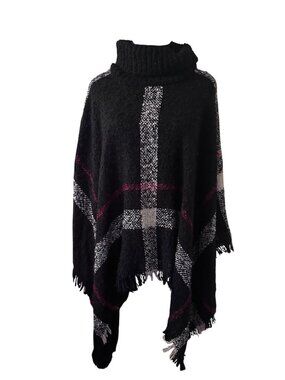 Ellie & Kate black red and white plaid super soft poncho one size fits most